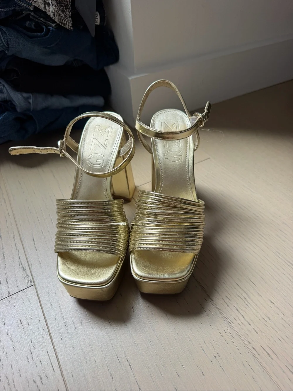 Mango Gold Platform Block Heel Sandals - Women